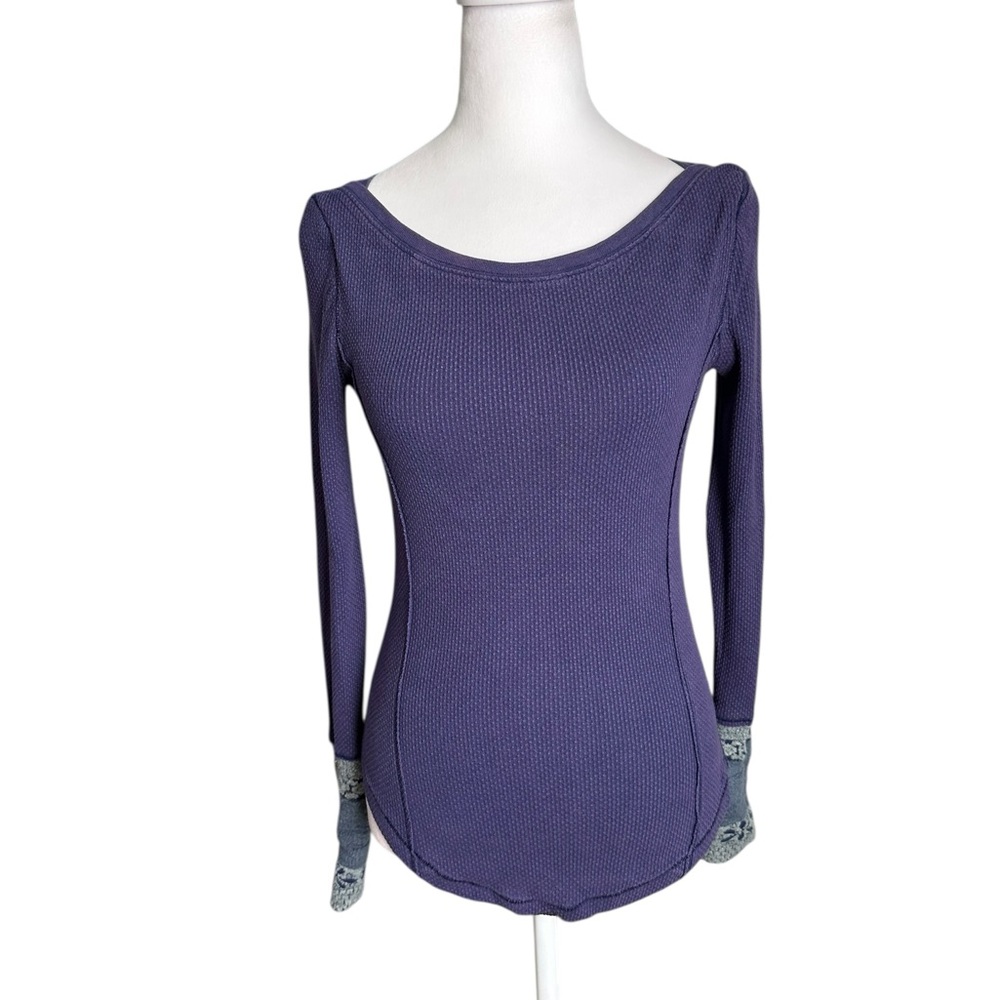 Free People Women's XS Newbie Rosy Cuff Thermal Purple Top - Picture 3 of 17